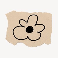 Cute flower doodle, torn paper, illustration psd