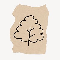 Cute tree doodle, ripped paper illustration, beige design