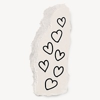 Cute heart doodle, torn paper, off white design