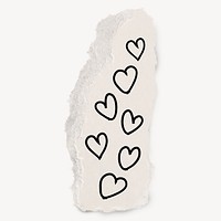 Cute heart doodle, torn paper illustration, off white design psd