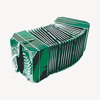 Green accordion sticker, musical instrument illustration psd. Free public domain CC0 image.