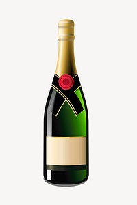 Champagne bottle sticker, object illustration psd. Free public domain CC0 image.