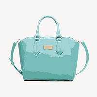 Teal leather handbag clipart, fashion accessory, watercolor illustration vector. Free public domain CC0 image.