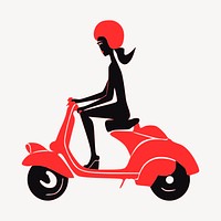 Woman riding scooter clipart, transportation illustration vector. Free public domain CC0 image.