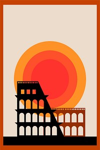 Colosseum sunset poster, tourist landmark illustration vector. Free public domain CC0 image.