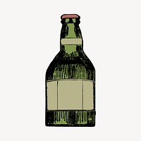 Green bottle sticker, vintage object illustration psd. Free public domain CC0 image.