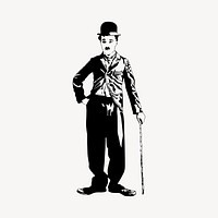 Charlie Chaplin drawing, famous comedian illustration psd. Free public domain CC0 image.