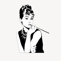 Audrey Hepburn drawing, famous actress illustration psd. Free public domain CC0 image.