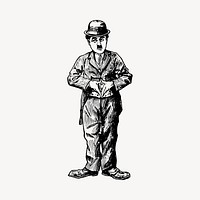 Charlie Chaplin drawing, famous comedian illustration. Free public domain CC0 image.