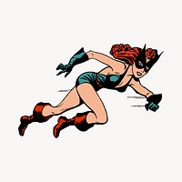 Woman superhero sticker, comic illustration psd. Free public domain CC0 image.