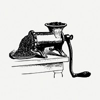 Meat grinder drawing, vintage object illustration psd. Free public domain CC0 image.