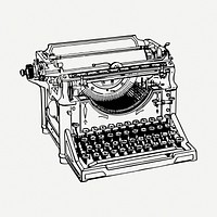 Typewriter drawing, vintage machine illustration psd. Free public domain CC0 image.