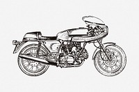 Classic motorcycle drawing, vehicle illustration vector. Free public domain CC0 image.