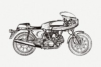 Classic motorcycle drawing, vehicle illustration psd. Free public domain CC0 image.