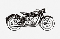 Classic motorcycle drawing, vehicle illustration. Free public domain CC0 image.