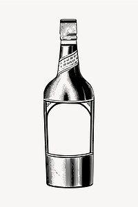 Champagne bottle drawing, object illustration vector. Free public domain CC0 image.