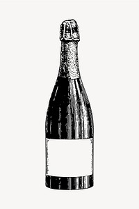 Champagne bottle drawing, object illustration. Free public domain CC0 image.