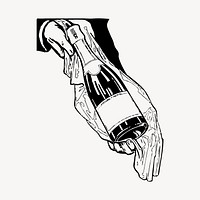 Champagne bottle drawing, object illustration vector. Free public domain CC0 image.