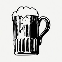 Beer glass drawing, vintage alcoholic drink illustration psd. Free public domain CC0 image.