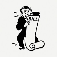 Businessman holding bill drawing, vintage illustration psd. Free public domain CC0 image.