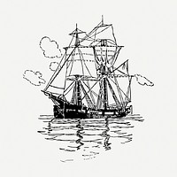 Sailing ship drawing, vintage vehicle illustration psd. Free public domain CC0 image.