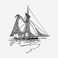 Sailing ship drawing, vintage vehicle illustration. Free public domain CC0 image.