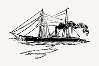 Sailing ship clipart, vintage vehicle illustration vector. Free public domain CC0 image.