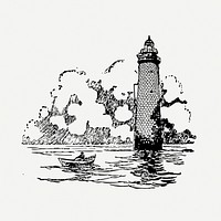 Lighthouse drawing, vintage architecture illustration psd. Free public domain CC0 image.