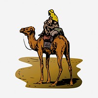 Camel rider clipart, vintage desert illustration. Free public domain CC0 image.