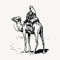 Camel rider clipart, vintage animal illustration vector. Free public domain CC0 image.