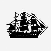 Ship silhouette drawing, vintage vehicle illustration. Free public domain CC0 image.