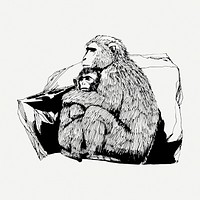 Macaques monkey drawing, vintage animal illustration psd. Free public domain CC0 image.