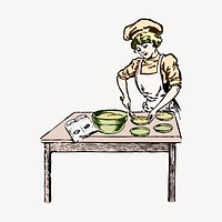 Cooking woman clipart, vintage job illustration vector. Free public domain CC0 image.