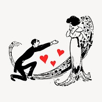 Marriage proposal clipart, vintage love illustration vector. Free public domain CC0 image.