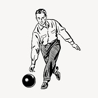 Bowling man clipart, vintage sport illustration vector. Free public domain CC0 image.