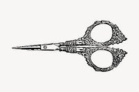 Ornate scissors clipart, vintage stationery illustration vector. Free public domain CC0 image.