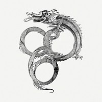 Chinese dragon drawing, vintage mythical creature illustration psd. Free public domain CC0 image.