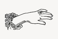 Hand showing engagement ring clipart, vintage wedding illustration vector. Free public domain CC0 image.