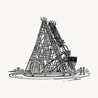 40-foot telescope clipart, vintage architecture illustration vector. Free public domain CC0 image.