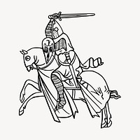 Knight riding horse clipart, medieval illustration vector. Free public domain CC0 image.