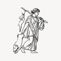 Ancient farmer drawing, hunting illustration vector. Free public domain CC0 image.