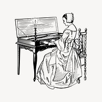 Pianist drawing, Victorian era illustration vector. Free public domain CC0 image.