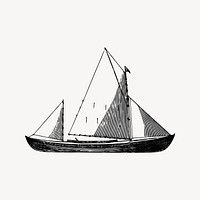 Sailing boat clipart, black and white illustration vector. Free public domain CC0 image.