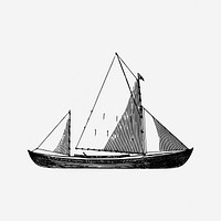Sailing boat, black and white illustration. Free public domain CC0 image.