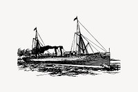 Steamship collage element, Industrial era illustration vector. Free public domain CC0 image.