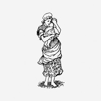 Mother with baby, vintage illustration. Free public domain CC0 image.