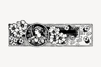 Antique ornamental collage element, black and white illustration vector. Free public domain CC0 image.