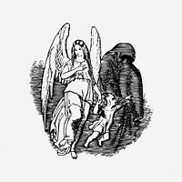 Angel and reaper, fantasy illustration. Free public domain CC0 image.