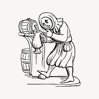 Medieval drinker drawing, beer tap illustration vector. Free public domain CC0 image.