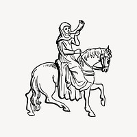 War horn drawing, medieval soldier illustration vector. Free public domain CC0 image.